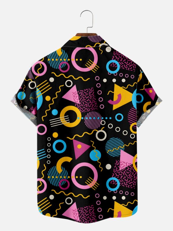 Men's Hawaiian Shirt - Trapper Keeper Inspired Colorful Shapes Print Polyester Casual Summer Shirt - Image 2