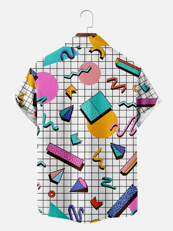 Men's Hawaiian Shirt - Trapper Keeper Inspired Geometric Shapes Grid Print Polyester Summer Shirt - Image 2