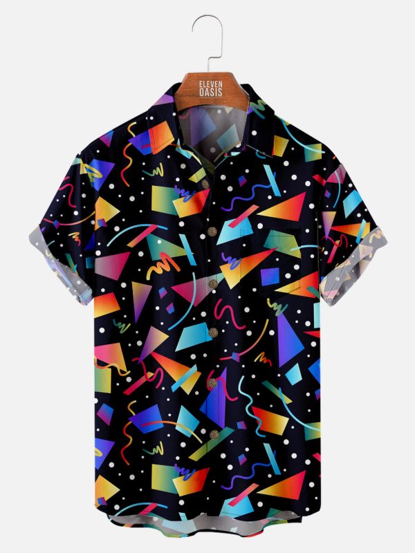 Men's Hawaiian Shirt - Retro Rainbow Geometric Gradient Print Polyester Colorful Summer Shirt