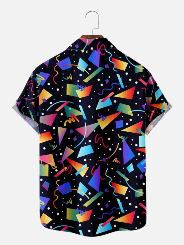 Men's Hawaiian Shirt - Retro Rainbow Geometric Gradient Print Polyester Colorful Summer Shirt - Image 2