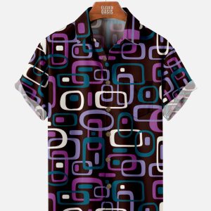 Men's Hawaiian Shirt - Retro Purple 70s Pattern Vintage Style Summer Shirt
