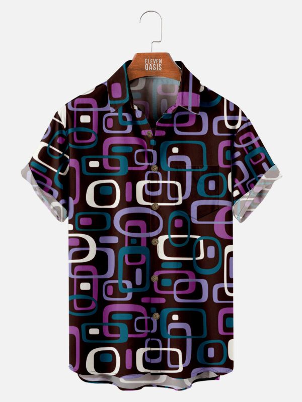 Men's Hawaiian Shirt - Retro Purple 70s Pattern Vintage Style Summer Shirt