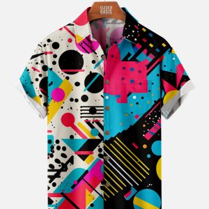 Men's Hawaiian Shirt - Trapper Keeper Geometric Retro Print Polyester Colorful Summer Shirt