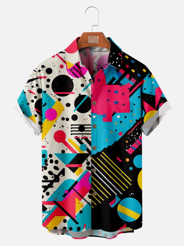 Men's Hawaiian Shirt - Trapper Keeper Geometric Retro Print Polyester Colorful Summer Shirt