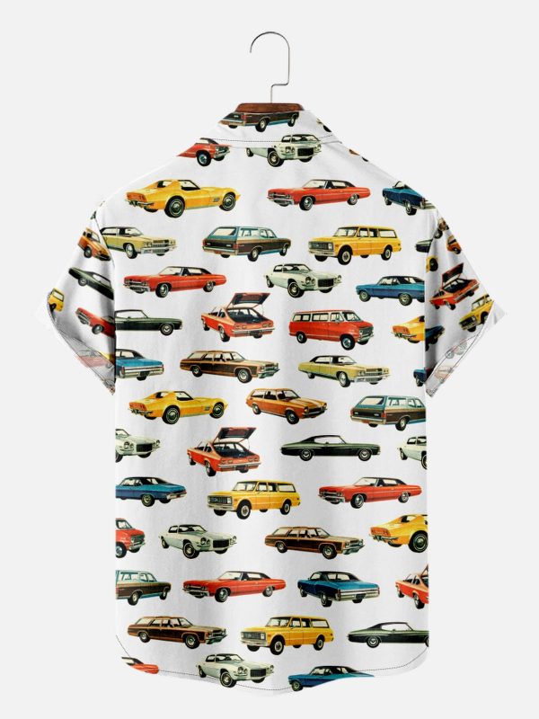 Men's Hawaiian Shirt - Vintage Cars All Over Print Retro Polyester Casual Summer Shirt - Image 2
