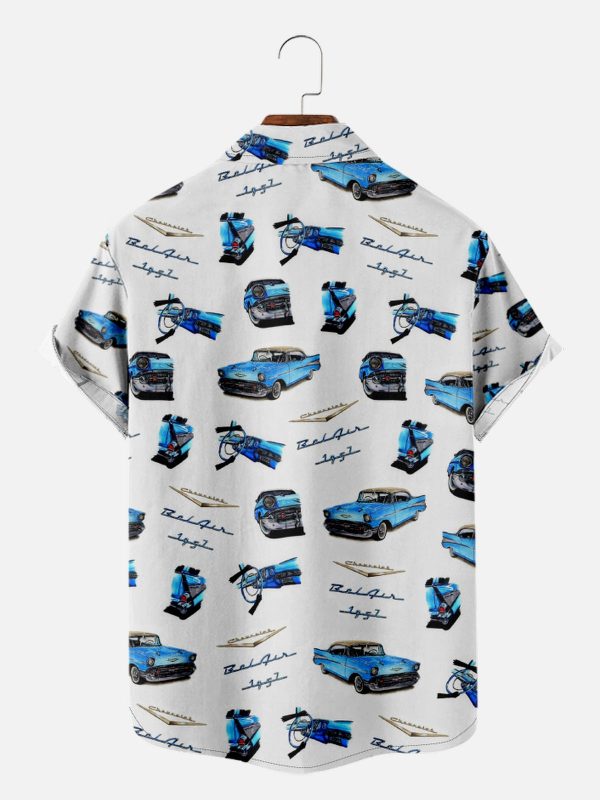 Men's Hawaiian Shirt - 1957 Chevy Bel Air Blue Print Polyester Vintage Car Summer Shirt - Image 2