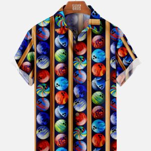 Men's Hawaiian Shirt - Colorful Bowling Balls Print Polyester Casual Summer Shirt