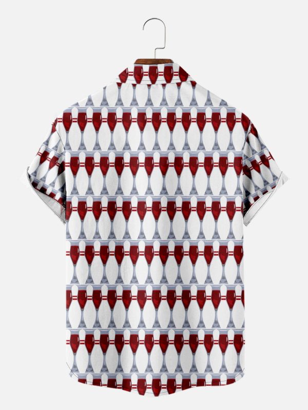 Men's Hawaiian Shirt - Illusion Print Bowling Pins or Wine Glasses Polyester Funny Summer Shirt - Image 2