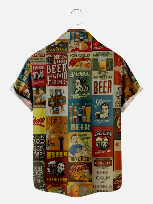 Men's Hawaiian Shirt - Retro Beer Poster Print Polyester Pub-Themed Casual Summer Shirt - Image 2