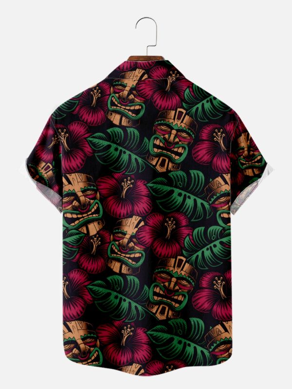 Men's Hawaiian Shirt - Tiki Floral and Palm Leaves Print Polyester Summer Shirt - Image 2