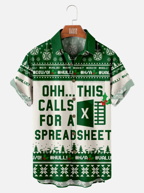 Men's Hawaiian Shirt - Funny Excel Spreadsheet Joke Print Casual Polyester Summer Shirt