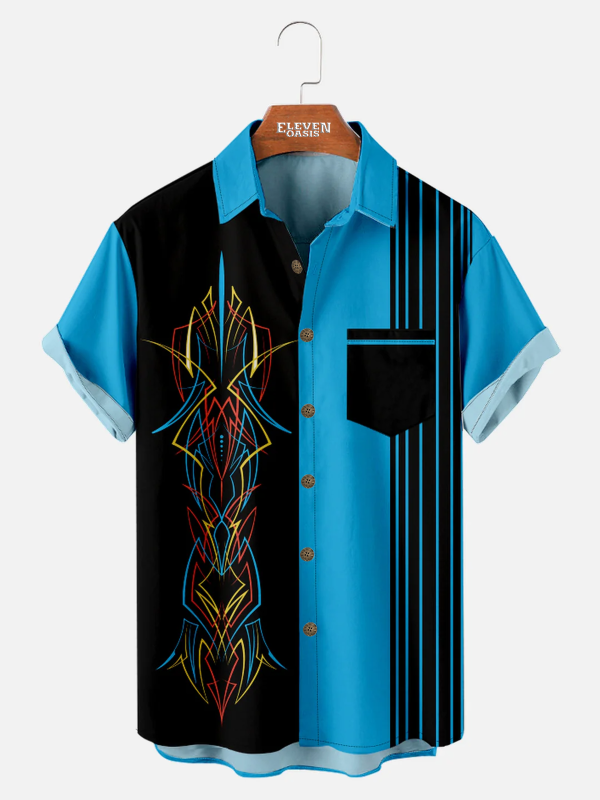 Men's Hawaiian Shirt - Automotive Stripe Print Polyester Casual Summer Shirt