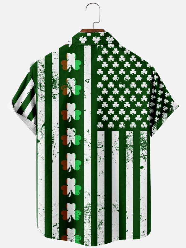 Men's Hawaiian Shirt - St. Patrick's Day Shamrock and Stripes Print Polyester Casual Shirt - Image 2