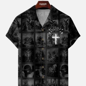 Men's Hawaiian Shirt - Jesus Cross Biblical Art Faith-Inspired Polyester Casual Summer Shirt