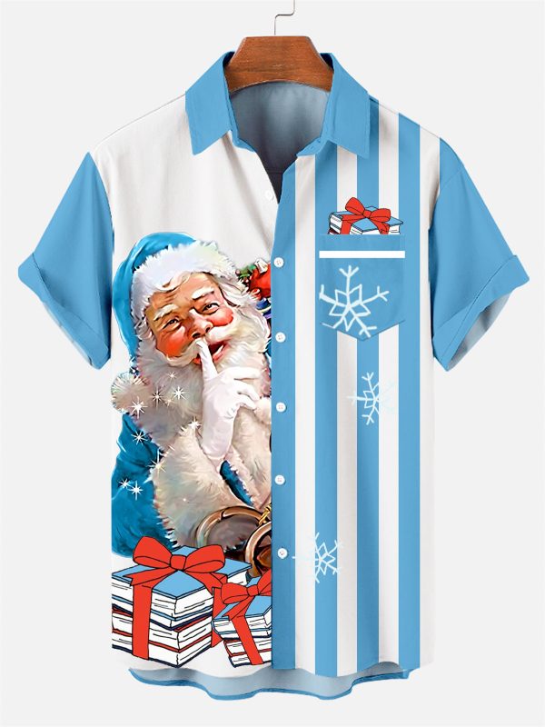 Men's Hawaiian Shirt - Christmas Santa Reading Books Holiday Print Shirt
