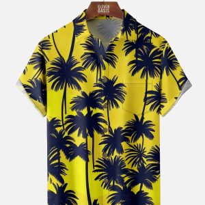 Men's Hawaiian Shirt - Tropical Palm Tree Print Polyester Summer Casual Shirt