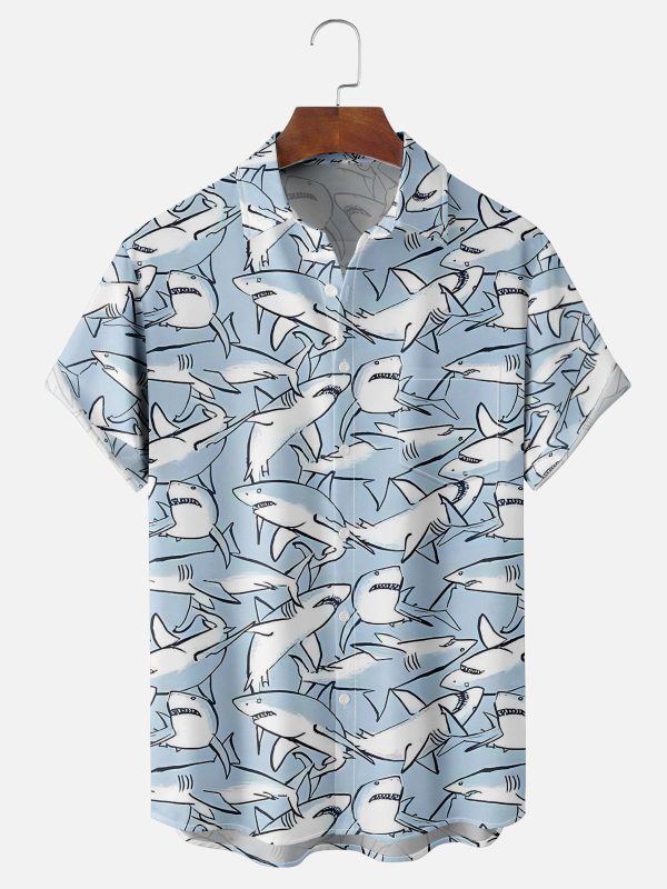 Men's Hawaiian Shirt - All Over Shark Print Ocean Theme Polyester Casual Summer Shirt