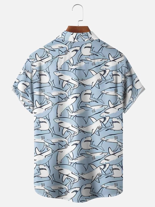 Men's Hawaiian Shirt - All Over Shark Print Ocean Theme Polyester Casual Summer Shirt - Image 2