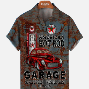 Men's Hawaiian Shirt - American Hot Rod Retro Car Print Classic Summer Shirt