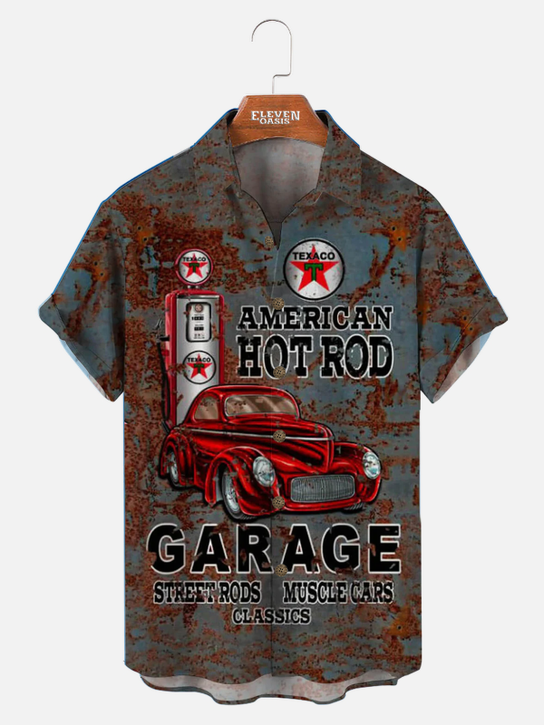 Men's Hawaiian Shirt - American Hot Rod Retro Car Print Classic Summer Shirt
