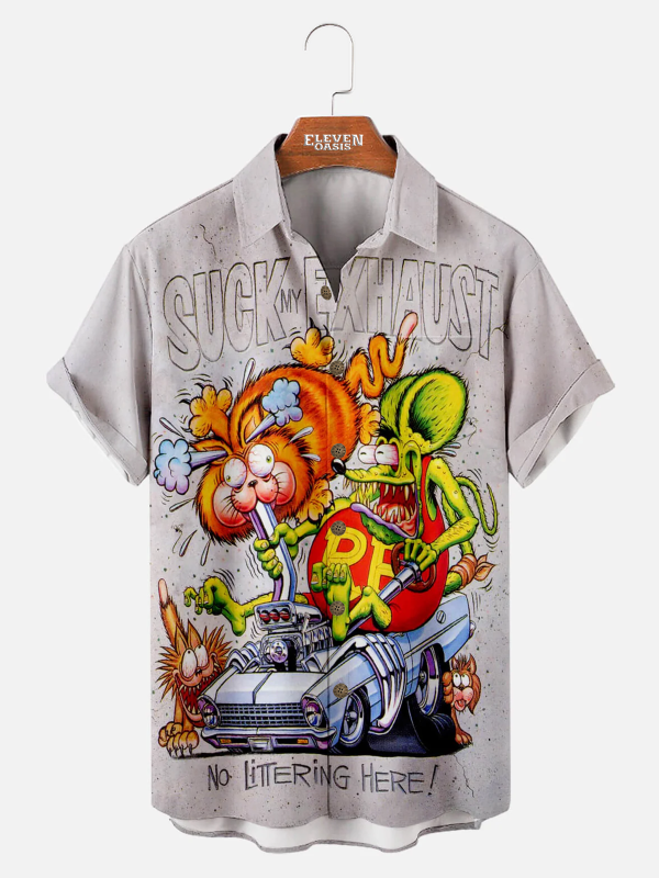 Men's Hawaiian Shirt - Car Anime Mouse Series Cartoon Print Polyester Summer Shirt