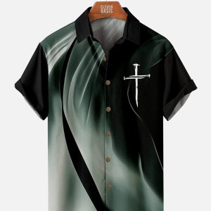 Men's Hawaiian Shirt - Striped Cross Pattern Casual Summer Short Sleeve Shirt