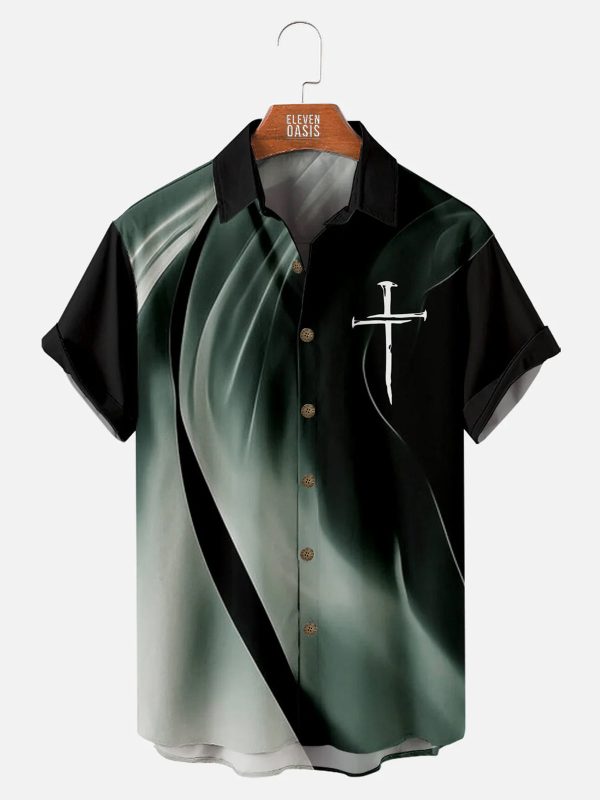 Men's Hawaiian Shirt - Striped Cross Pattern Casual Summer Short Sleeve Shirt