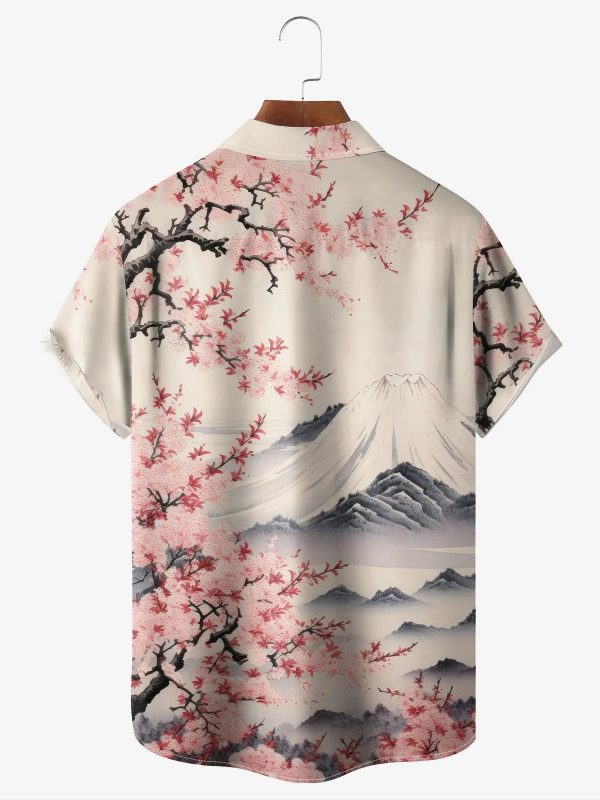 Men's Hawaiian Shirt - Mt. Fuji and Cherry Blossom Print Japanese Style Summer Shirt - Image 2