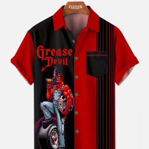 Men's Hawaiian Shirt - Automotive Elements Contrasting Stripe Print Polyester Casual Summer Shirt
