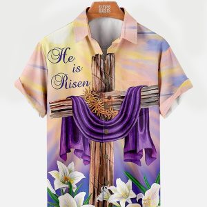 Men's Hawaiian Shirt - Easter Crucifix Print Christian-Themed Summer Shirt