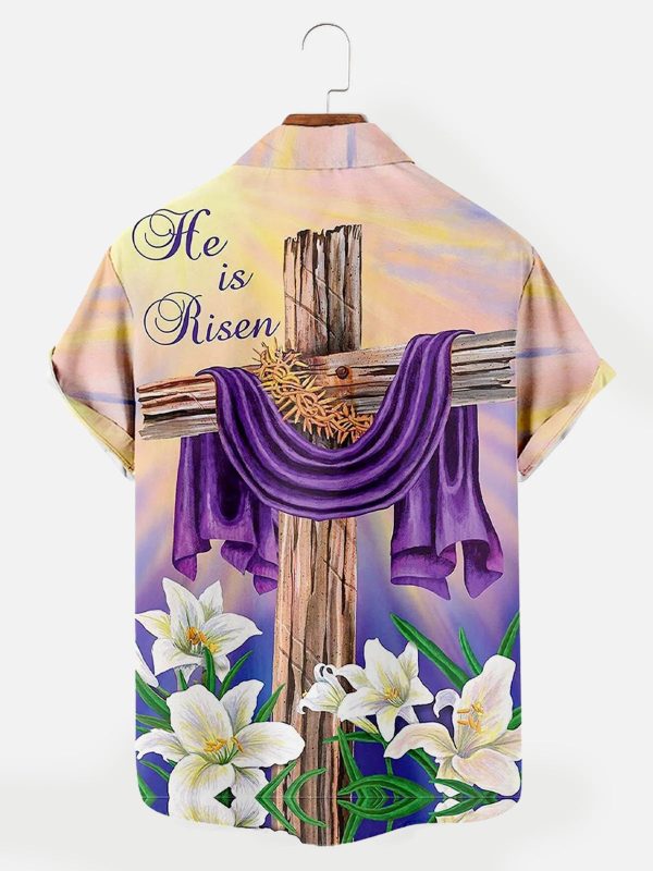 Men's Hawaiian Shirt - Easter Crucifix Print Christian-Themed Summer Shirt - Image 2