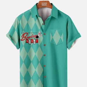 Men's Hawaiian Shirt - Color Block Retro Bowling Style Summer Shirt