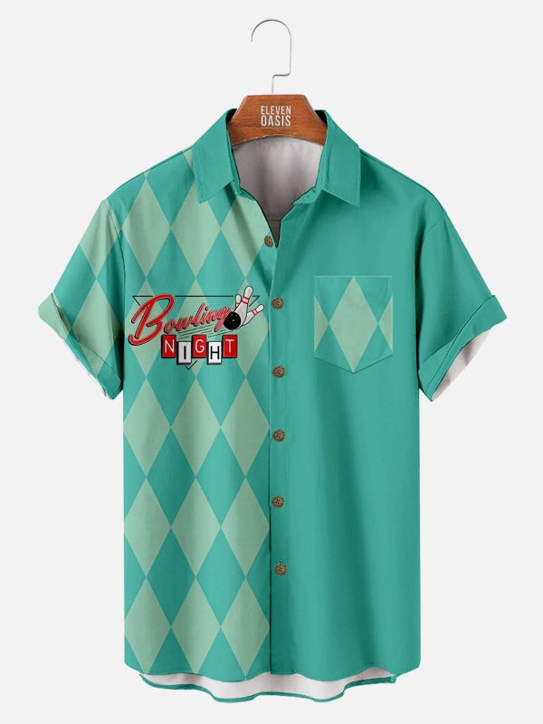 Men's Hawaiian Shirt - Color Block Retro Bowling Style Summer Shirt