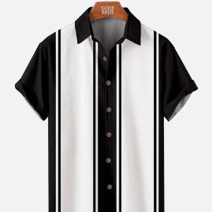 Men's Hawaiian Shirt - Classic Vertical Stripe Summer Casual Short Sleeve Shirt