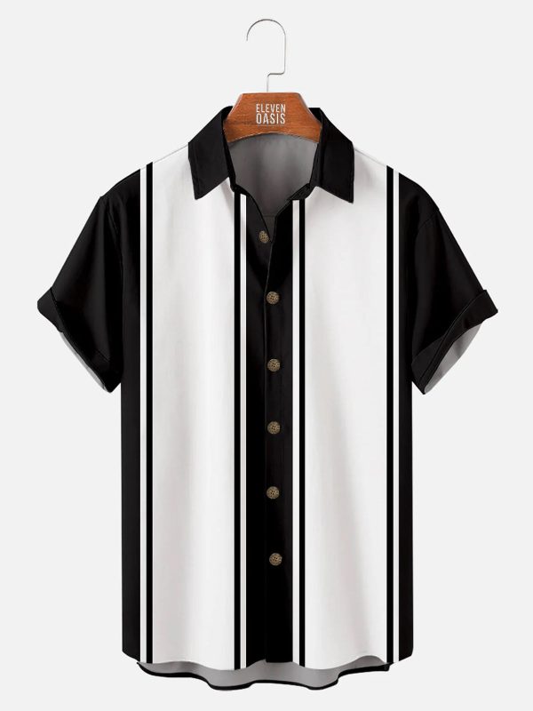 Men's Hawaiian Shirt - Classic Vertical Stripe Summer Casual Short Sleeve Shirt