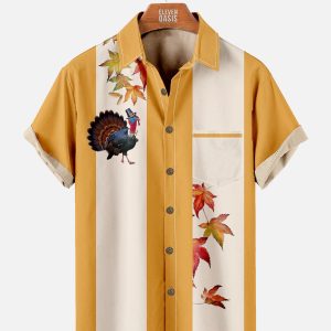Men's Hawaiian Shirt - Funny Thanksgiving Turkey Print Casual Holiday Shirt