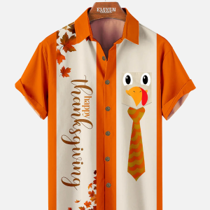 Men's Hawaiian Shirt - Thanksgiving Turkey Stripe Print Fall Holiday Shirt