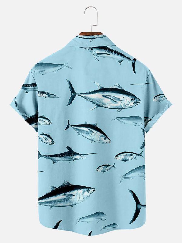 Men's Hawaiian Shirt - Fun Tuna Print Polyester Summer Casual Shirt - Image 2