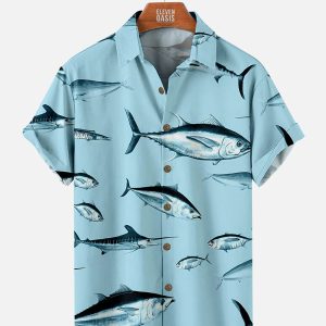 Men's Hawaiian Shirt - Fun Tuna Print Polyester Summer Casual Shirt