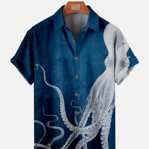 Men's Hawaiian Shirt - Cthulhu Octopus Pattern Dark Fantasy Polyester Summer Shirt