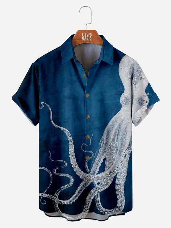 Men's Hawaiian Shirt - Cthulhu Octopus Pattern Dark Fantasy Polyester Summer Shirt