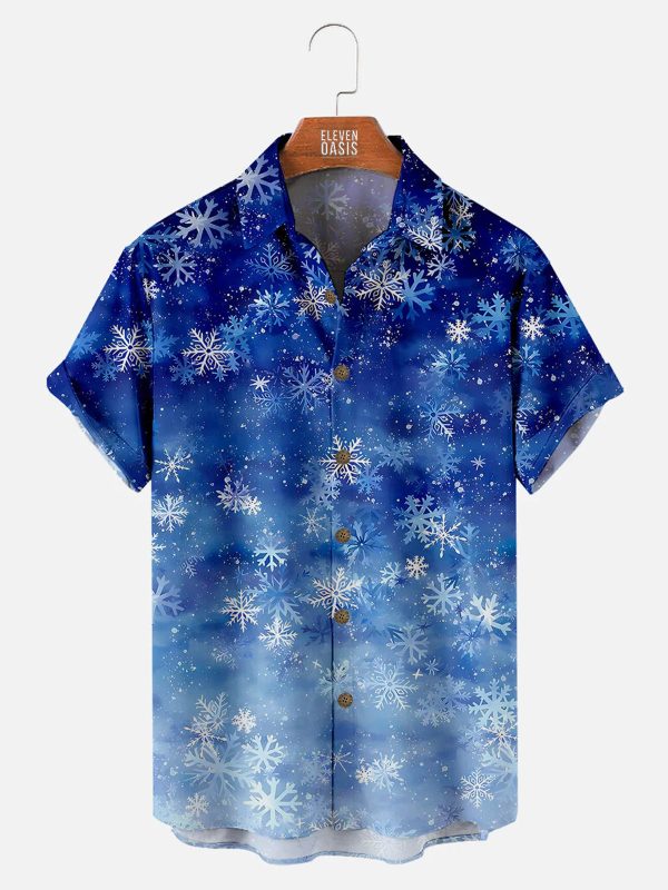 Men's Hawaiian Shirt - Christmas Snowflake Print Casual Polyester Holiday Shirt