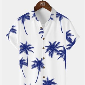 Men's Hawaiian Shirt - Coconut Tree Print Basic Summer Casual Shirt