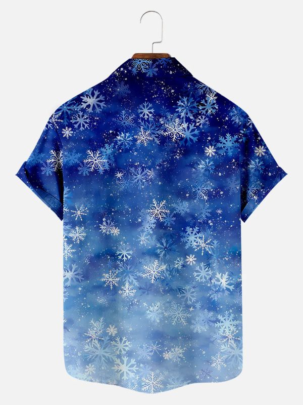 Men's Hawaiian Shirt - Christmas Snowflake Print Casual Polyester Holiday Shirt - Image 2