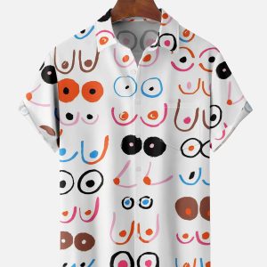 Men's Hawaiian Shirt - Abstract Female Form Line Art Print Polyester Artistic Summer Shirt