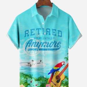 Men's Hawaiian Shirt - Retired Vacation Parrot with Guitar Print Polyester Summer Shirt