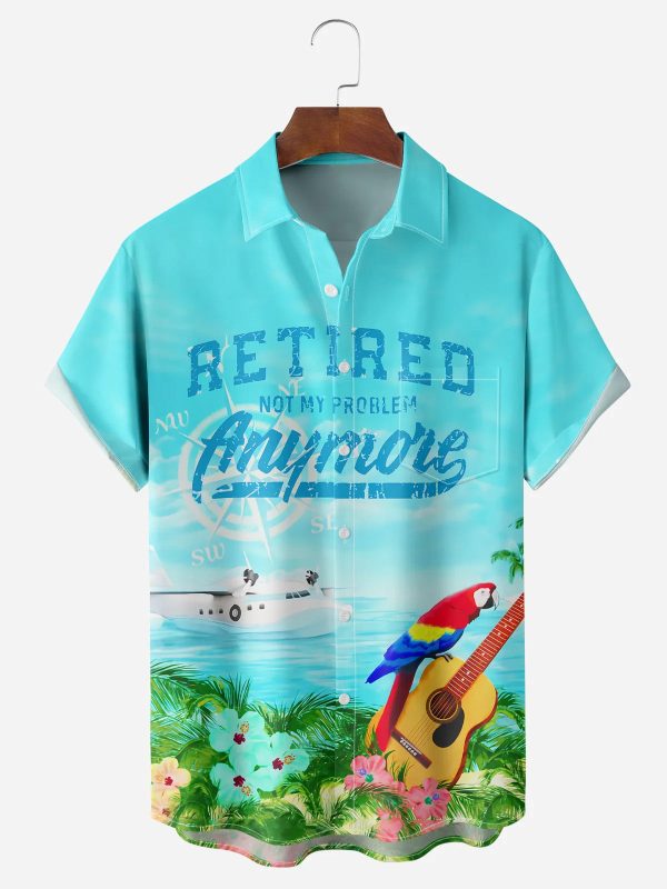 Men's Hawaiian Shirt - Retired Vacation Parrot with Guitar Print Polyester Summer Shirt