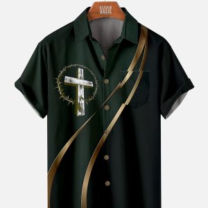 Men's Hawaiian Shirt - Easter Cross Pattern Spiritual Faith Casual Summer Shirt