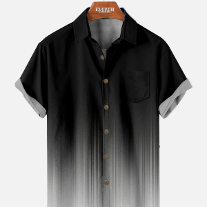 Men's Hawaiian Shirt with Chest Pocket - Artistic Paint Texture Ombre Gradient Print Polyester Summer Shirt