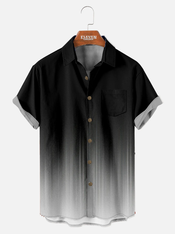 Men's Hawaiian Shirt with Chest Pocket - Artistic Paint Texture Ombre Gradient Print Polyester Summer Shirt